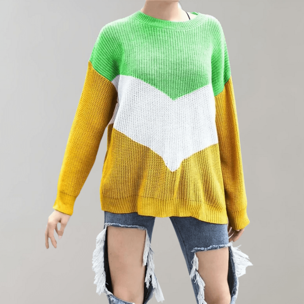 Chevron Colourblock Knit Sweater | Soft Acrylic Blend | Casual Comfort
