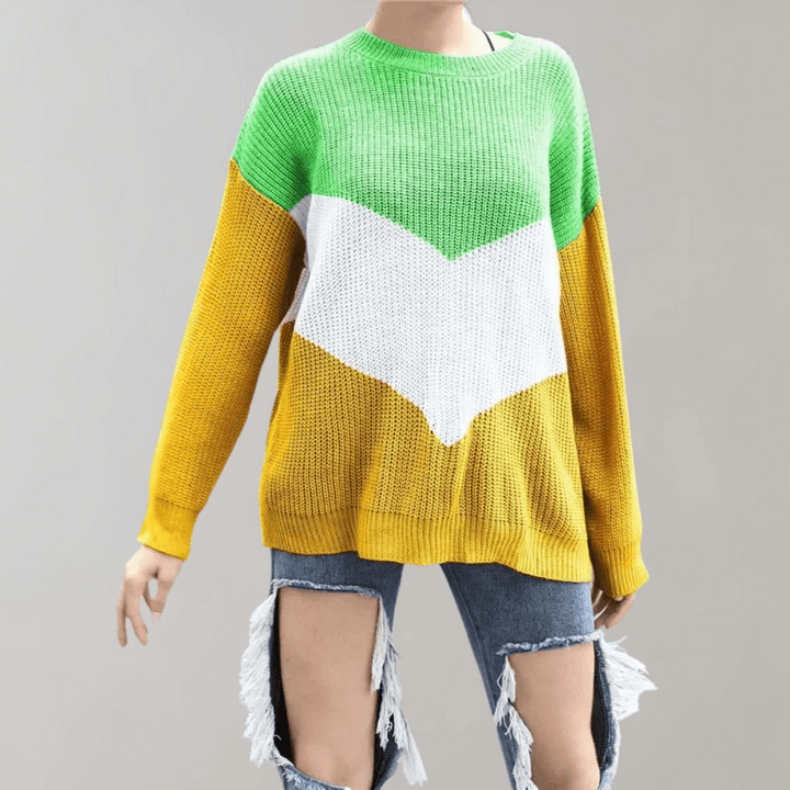 Chevron Colourblock Knit Sweater | Soft Acrylic Blend | Casual Comfort