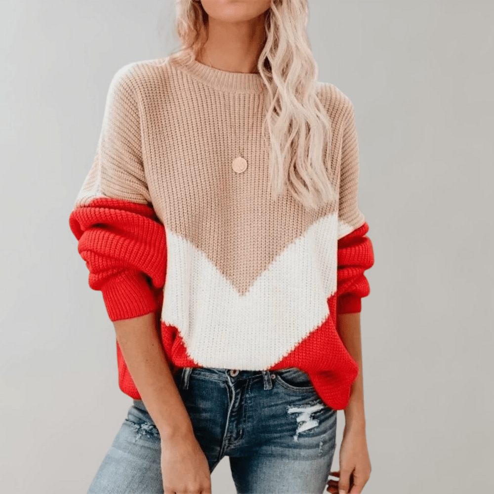 Chevron Colourblock Knit Sweater | Soft Acrylic Blend | Casual Comfort