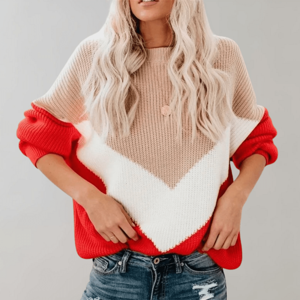 Chevron Colourblock Knit Sweater | Soft Acrylic Blend | Casual Comfort