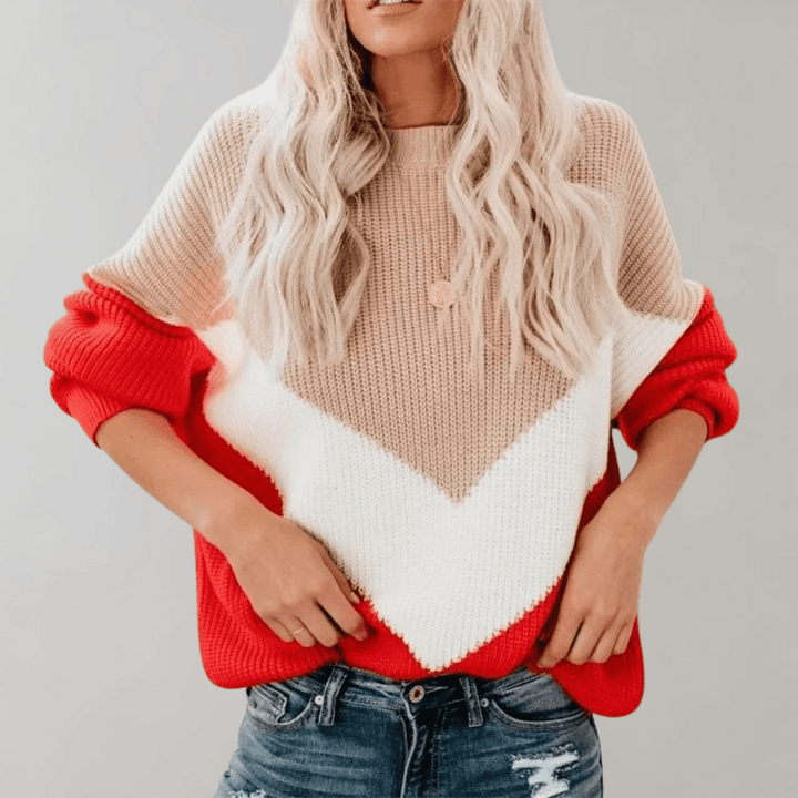 Chevron Colourblock Knit Sweater | Soft Acrylic Blend | Casual Comfort