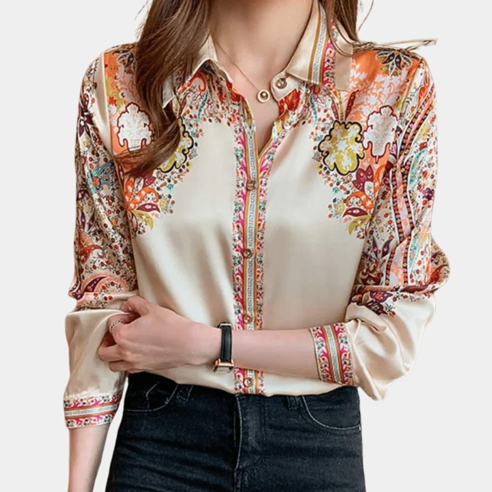 Floral Print Satin Blouse | Elegant Button-Down | Lightweight & Silky | Office & Casual