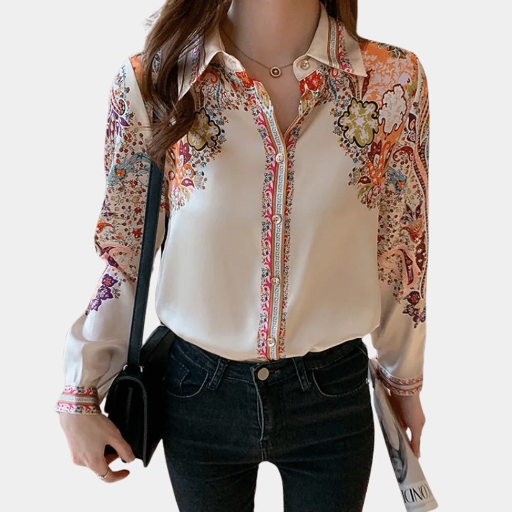 Floral Print Satin Blouse | Elegant Button-Down | Lightweight & Silky | Office & Casual