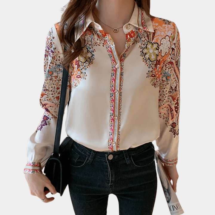 Floral Print Satin Blouse | Elegant Button-Down | Lightweight & Silky | Office & Casual