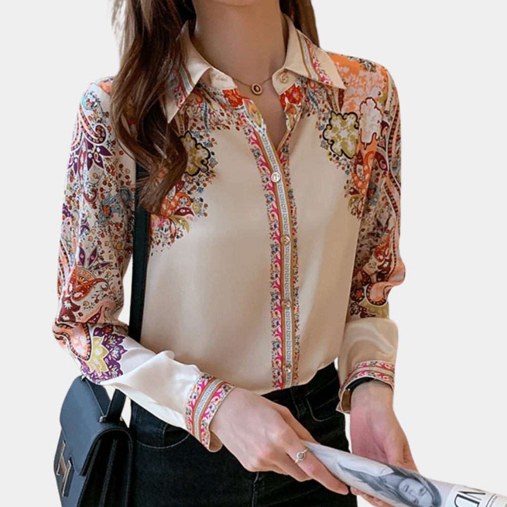 Floral Print Satin Blouse | Elegant Button-Down | Lightweight & Silky | Office & Casual