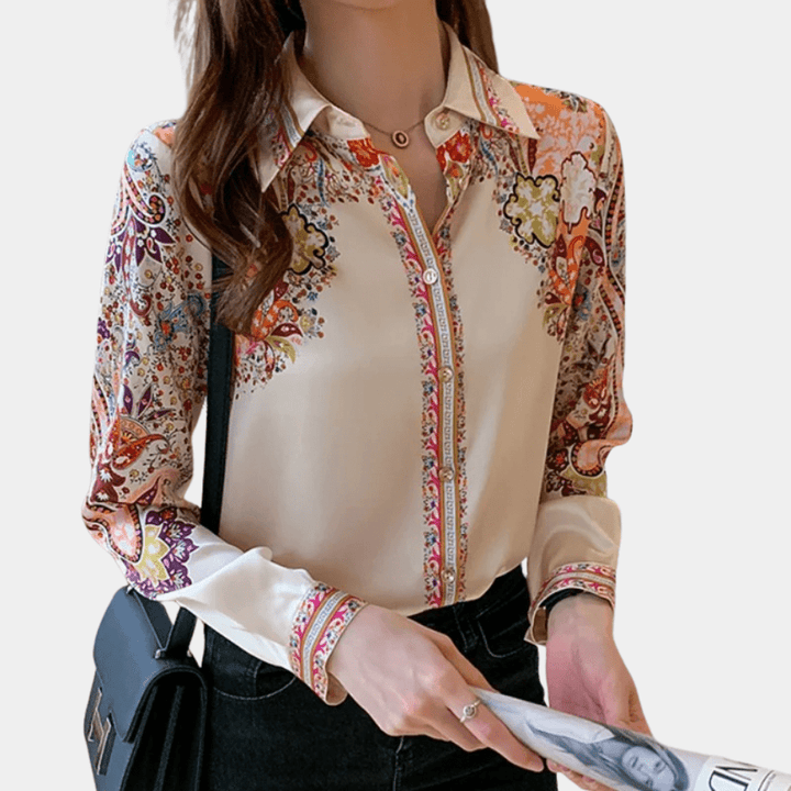 Floral Print Satin Blouse | Elegant Button-Down | Lightweight & Silky | Office & Casual
