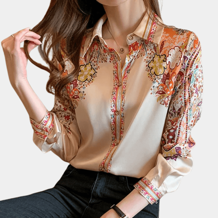 Floral Print Satin Blouse | Elegant Button-Down | Lightweight & Silky | Office & Casual