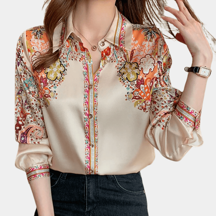 Floral Print Satin Blouse | Elegant Button-Down | Lightweight & Silky | Office & Casual