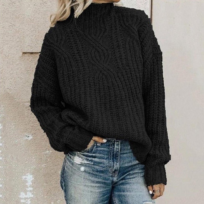 Chunky Cable Knit Sweater | Mock Neck | Relaxed Fit