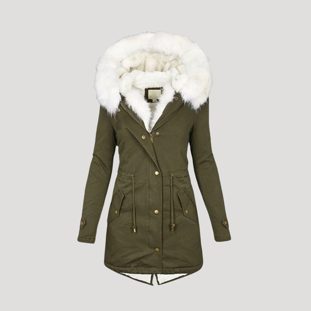 Women’s Winter Parka – Faux Fur Hood and Belted Design