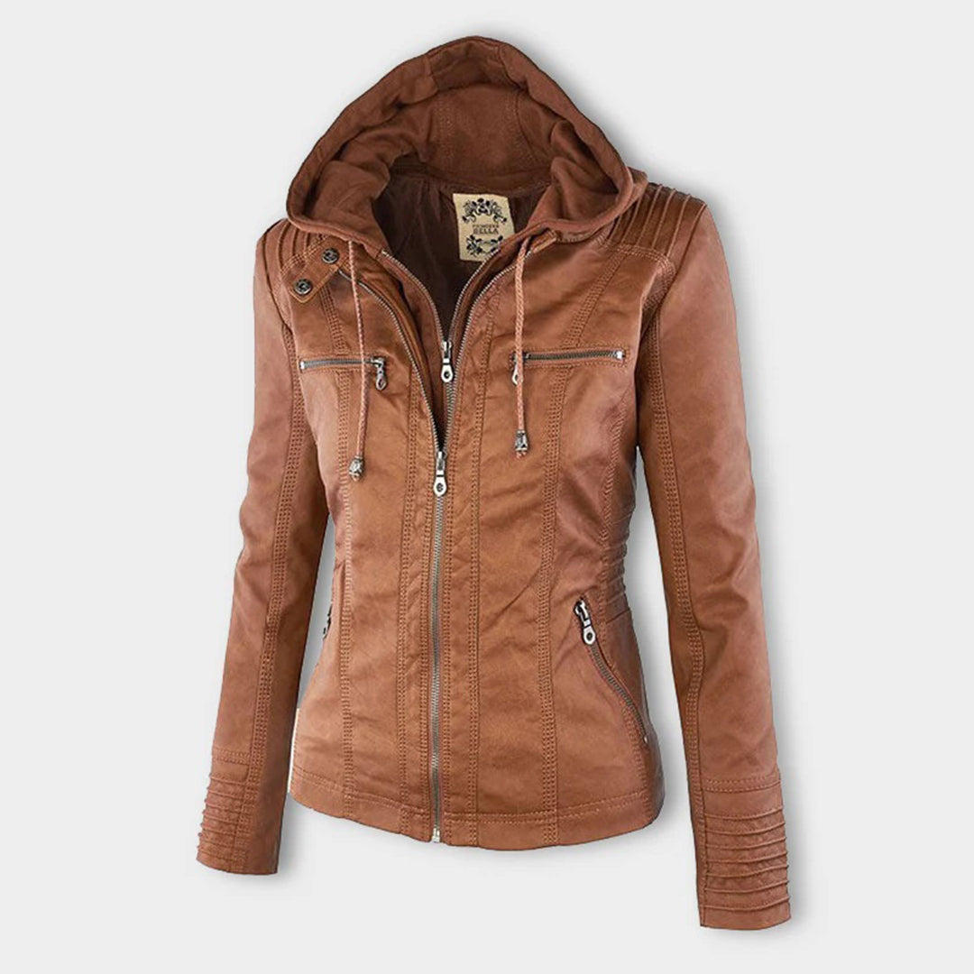 Women’s Brown Hooded Zip-Up Jacket – All-Season Casual Outerwear
