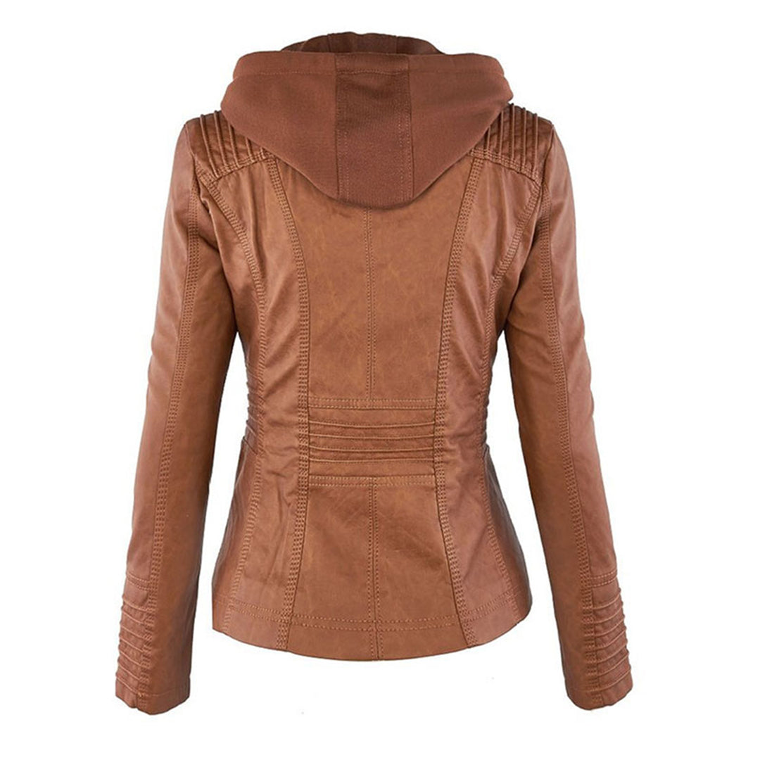 Women’s Brown Hooded Zip-Up Jacket – All-Season Casual Outerwear