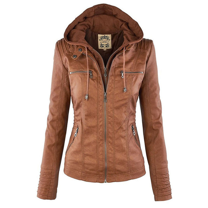Women’s Brown Hooded Zip-Up Jacket – All-Season Casual Outerwear