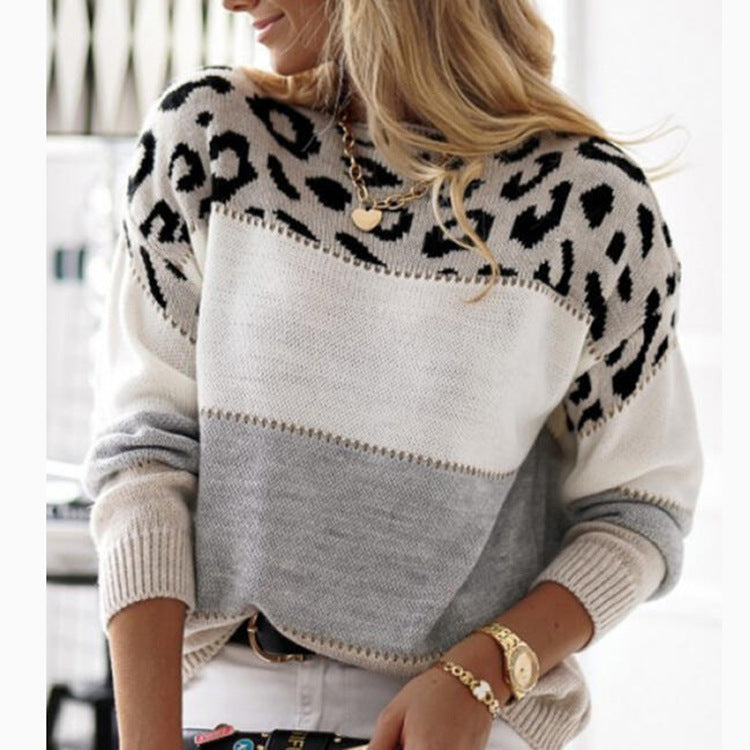 Leopard Print Colourblock Sweater | Soft Knit | Relaxed Fit